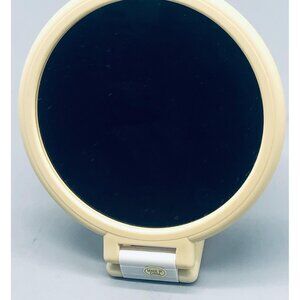 Ivory mirror free standing or hand held circle 2 sided 1 side magnified READ